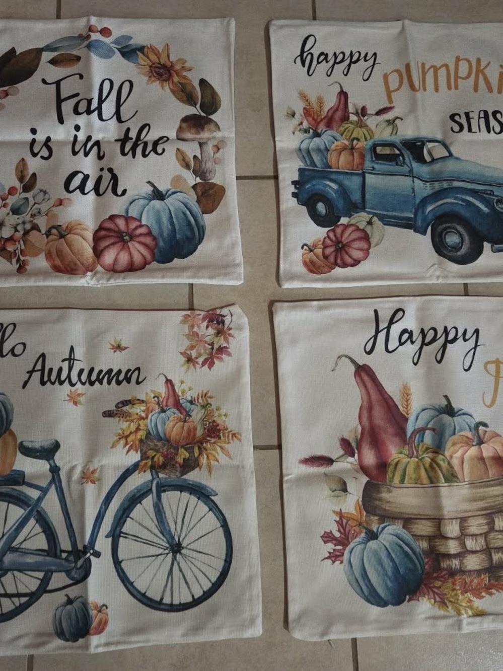 Fall Harvest Decorative Linen Throw Pillow Covers - Pumpkin & Truck Design